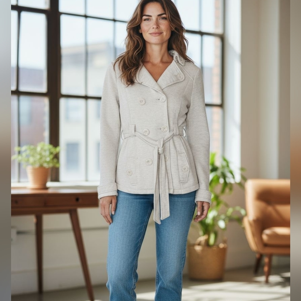 Stoosh Cream White Pea Coat Jacket Medium